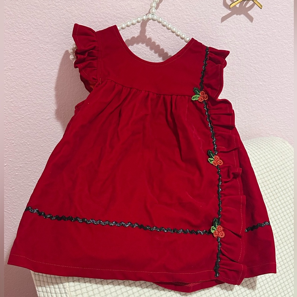 Blueberi Boulevard Red Dress with Floral Embroidery